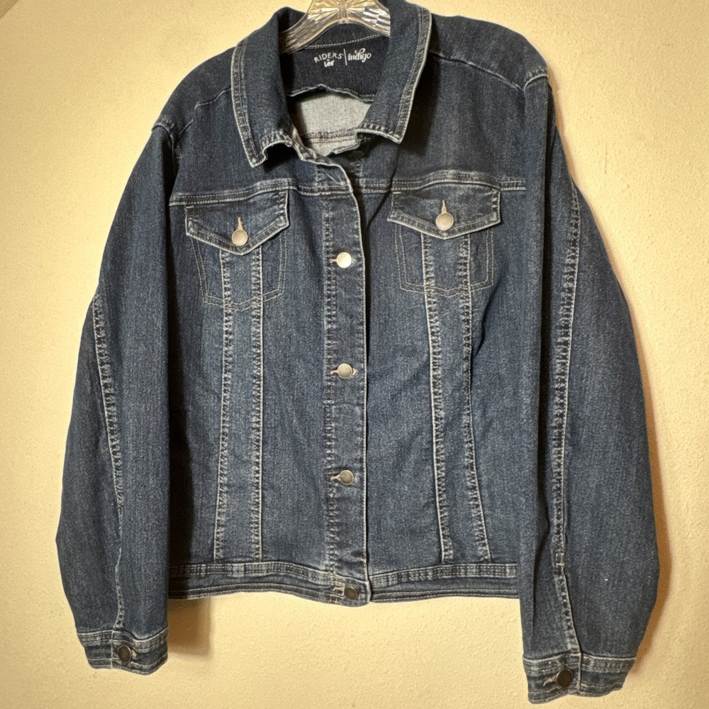 Riders by Lee Indigo Women's 2X Dark Wash Stretch Denim Trucker Jean Jacket